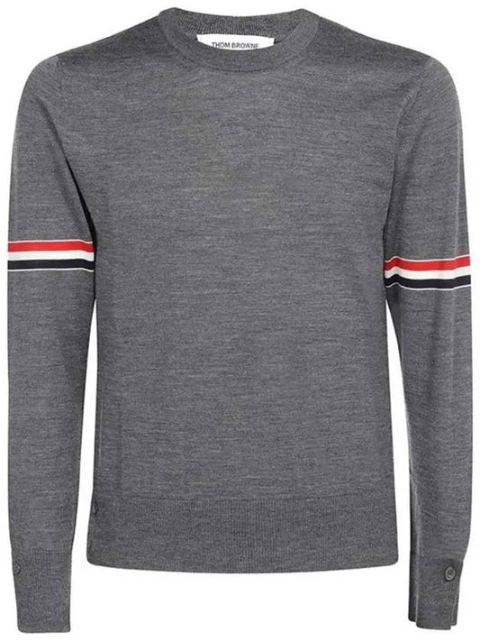 Merino Striped Crew Neck Knit Top Grey - THOM BROWNE - BALAAN 2