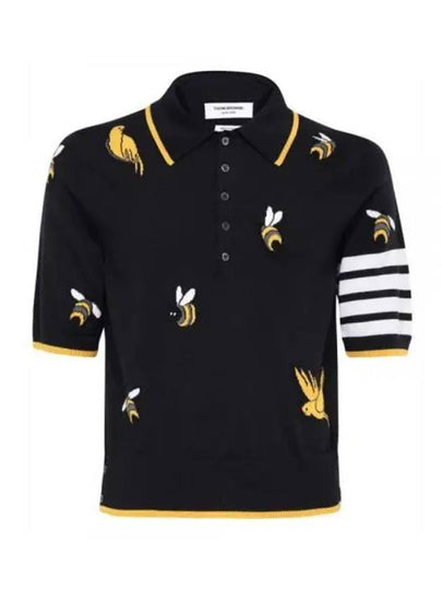 Men's Bird Bee Half Drop 4 Bar Merino Cotton Short Sleeve Polo Shirt Navy - THOM BROWNE - BALAAN 2