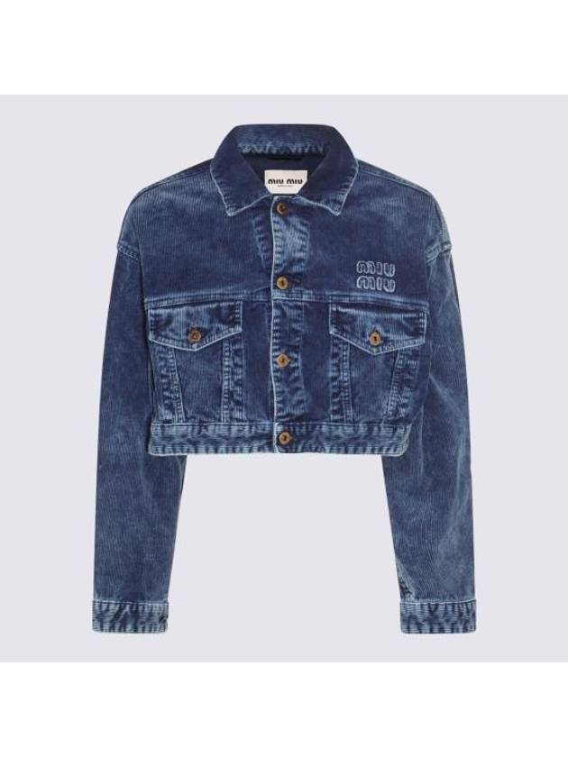 Washed Velvet Cotton Denim Jacket Indigo Blue - MIU MIU - BALAAN 1