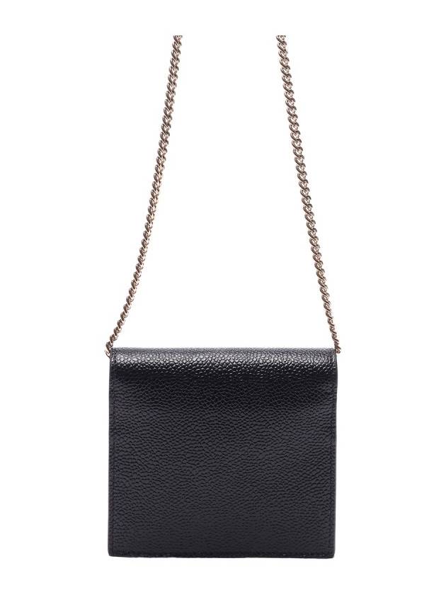 Pebble Grain Leather Bow Detail Chain Strap Card Wallet Black - THOM BROWNE - BALAAN 5