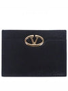 V Logo Signature Leather Card Wallet Black - VALENTINO - BALAAN 2