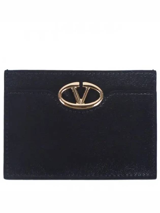 V Logo Signature Leather Card Wallet Black - VALENTINO - BALAAN 2