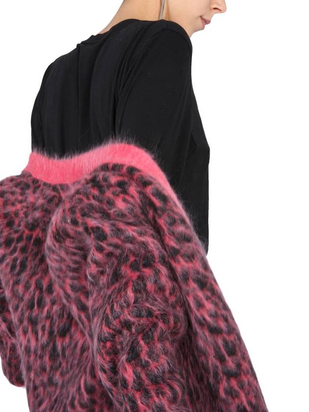 Leopard Jacquard Cardigan Pink - SAINT LAURENT - BALAAN 6