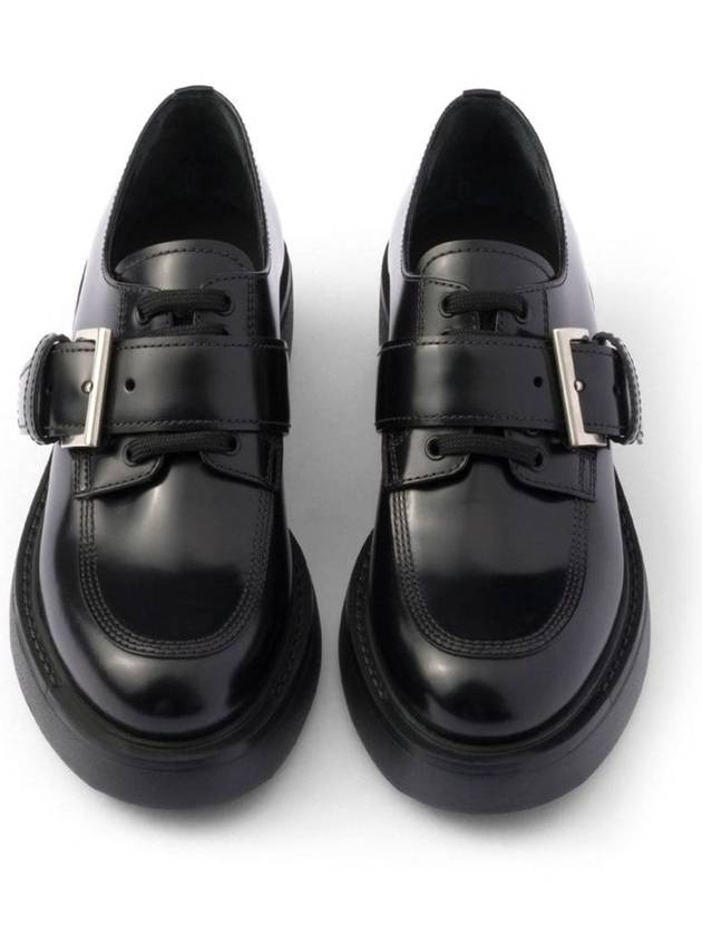 Brushed Leather Lace Up Derby Black - PRADA - BALAAN 3