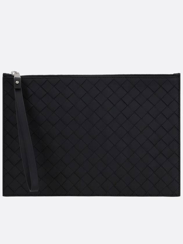 Intrecciato Strap Large Clutch Bag Black - BOTTEGA VENETA - BALAAN 2