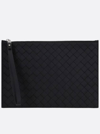 Intrecciato Strap Large Clutch Bag Black - BOTTEGA VENETA - BALAAN 2