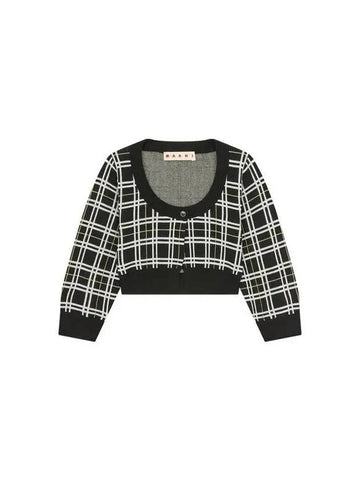 Check pattern one button crop cardigan black - MARNI - BALAAN 1