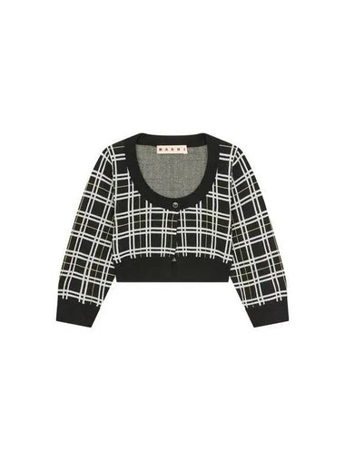 Check pattern one button crop cardigan black - MARNI - BALAAN 1