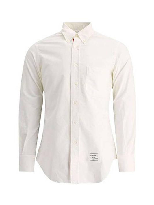 Oxford Grosgrain Placket Cotton Long Sleeve Shirt White - THOM BROWNE - BALAAN 2