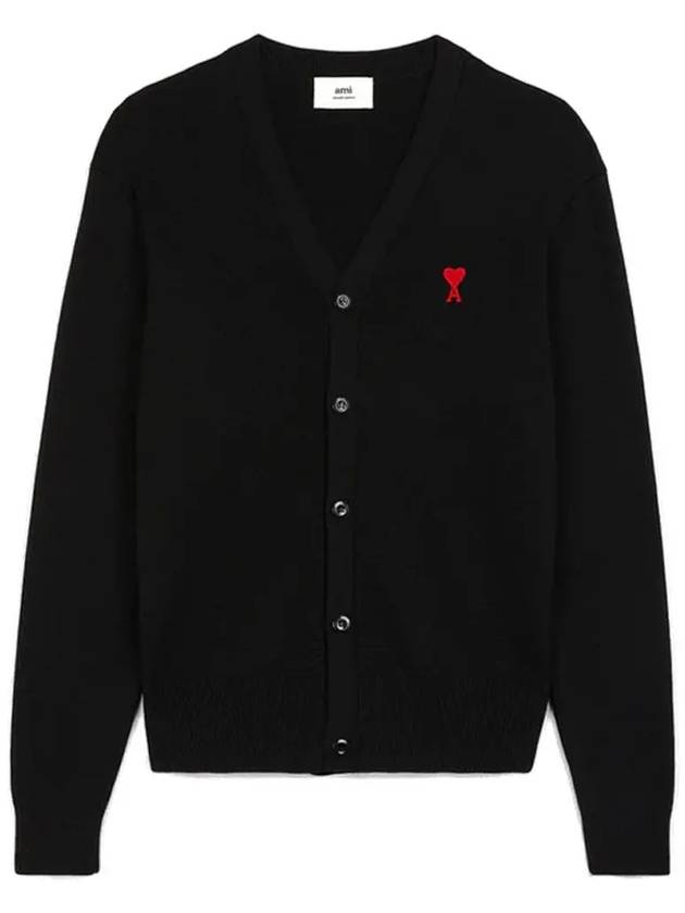 Heart Logo Merino Wool Cardigan Black - AMI - BALAAN 2