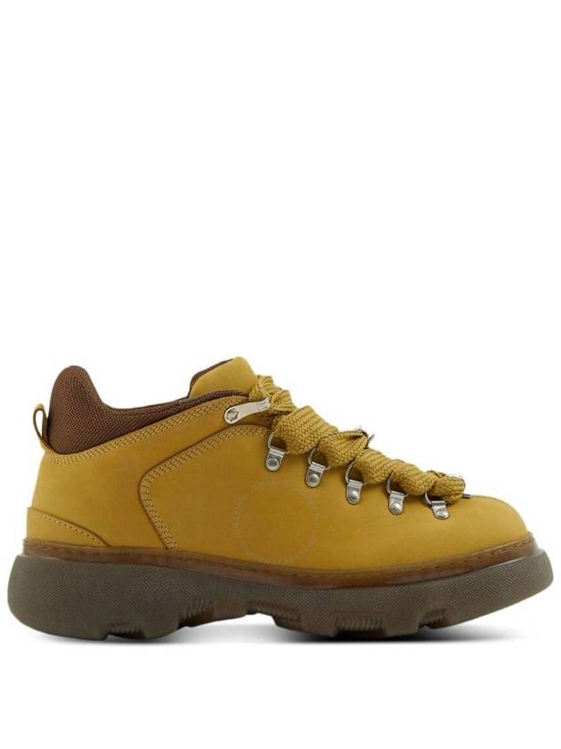 Silver Hardware Lace-Up Leather Low-Top Sneakers Mustard Yellow - BURBERRY - BALAAN 2