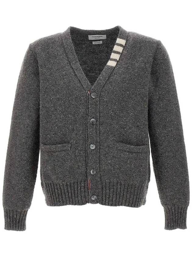 Reverse Jersey Stitch Donegal 4-Bar V-Neck Cardigan Grey - THOM BROWNE - BALAAN 2