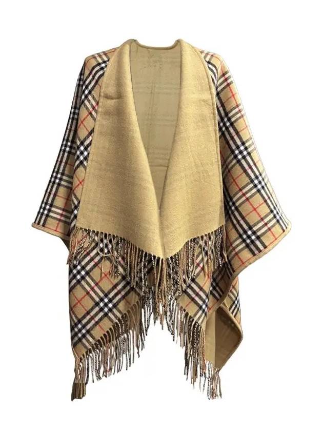 Women's Check Reversible Wool Cape Beige - BURBERRY - BALAAN 4