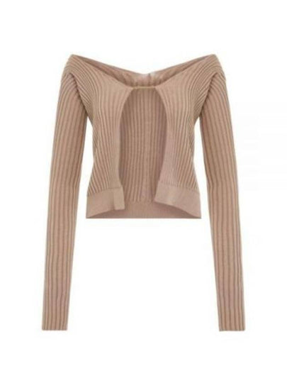 La Maille Pralu Longue Micro Charm Logo Cardigan Light Brown - JACQUEMUS - BALAAN 2