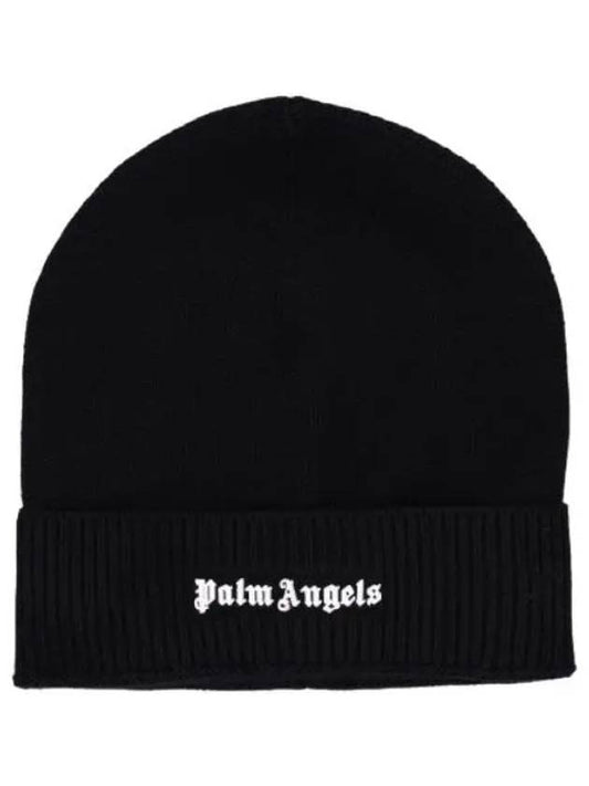 Classic Logo Beanie Black White Hat - PALM ANGELS - BALAAN 1