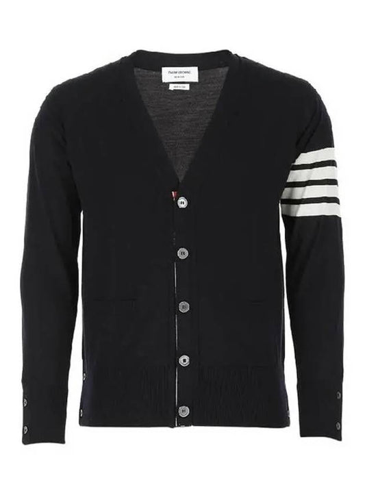 Men's Sustainable Classic Diagonal Wool Cardigan Navy - THOM BROWNE - BALAAN 2