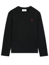 Chain Stitch Heart Logo Long Sleeve T-Shirt Black - AMI - BALAAN 2