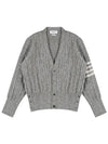 Donegal Twist Cable 4 Bar Classic V Neck Cardigan Light Grey - THOM BROWNE - BALAAN 2