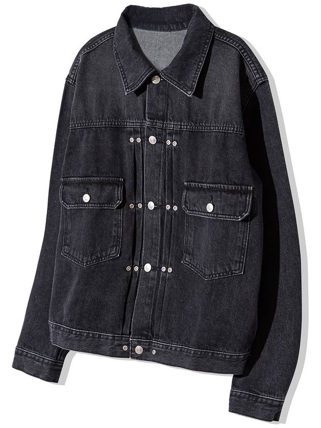 Rivet 2ND TYPE Washed Denim Trucker Jacket Black - KND - BALAAN 3