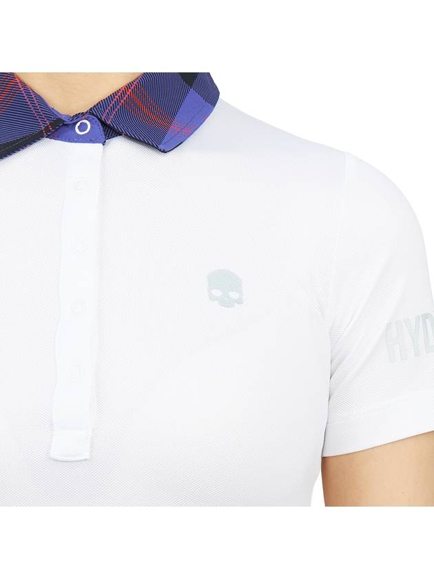 Women's Golf Logo Tech Tartan Neck Short Sleeve PK Shirt White - HYDROGEN - BALAAN 10