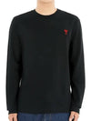 Chain Stitch Heart Logo Long Sleeve T-Shirt Black - AMI - BALAAN 3