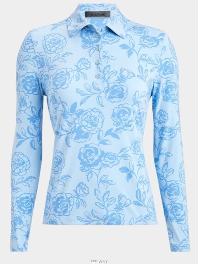 Peony Sketch Silky Tech Nylon Long Sleeve Polo Blue - G/FORE - BALAAN 2