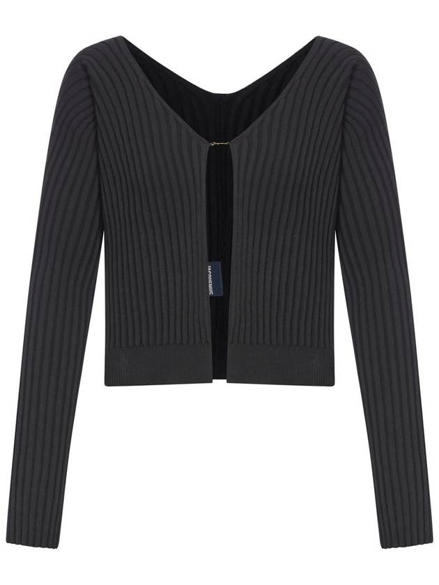 La Maille Pralu Longue Micro Charm Logo Cardigan Black - JACQUEMUS - BALAAN 2