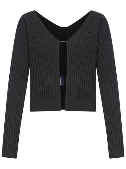 La Maille Pralu Longue Micro Charm Logo Cardigan Black - JACQUEMUS - BALAAN 2