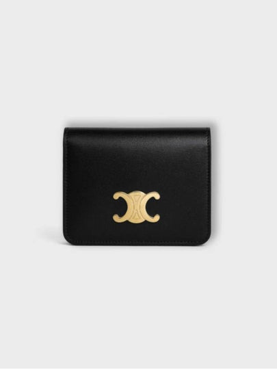 Triomphe Compact Shiny Calfskin Half Wallet Black - CELINE - BALAAN 2