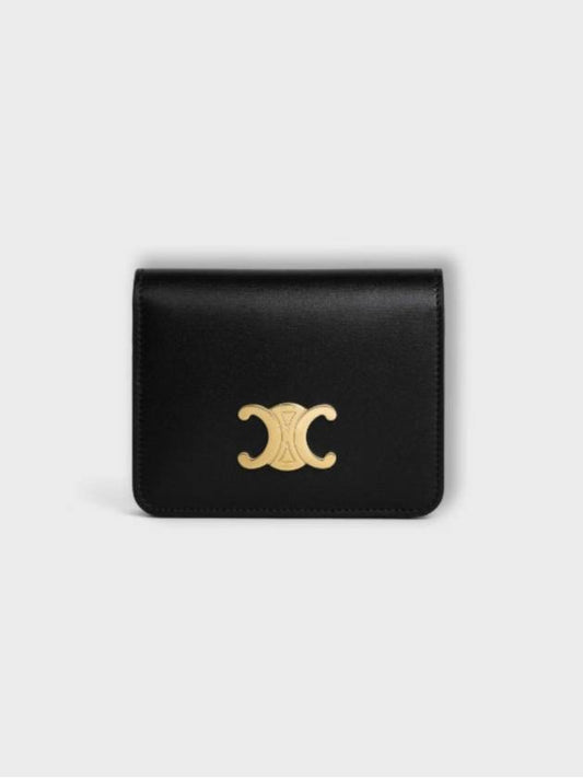 Triomphe Compact Shiny Calfskin Half Wallet Black - CELINE - BALAAN 2