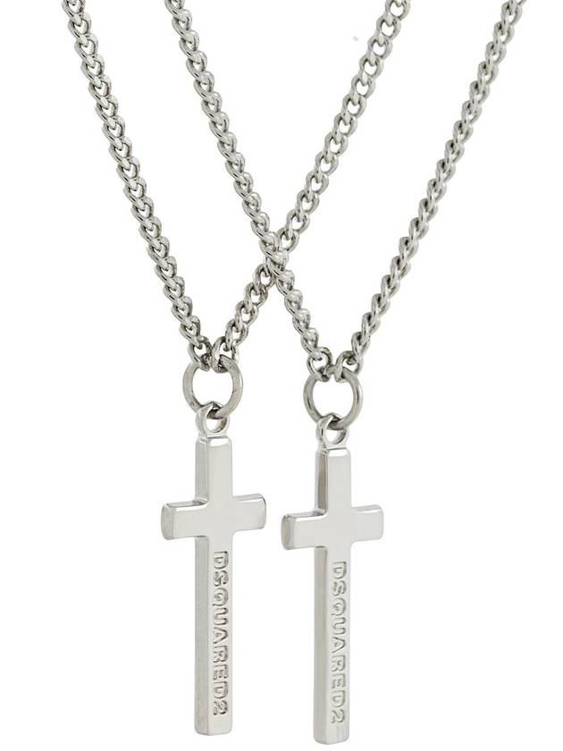 Silver Double Cross Necklace - DSQUARED2 - BALAAN 3