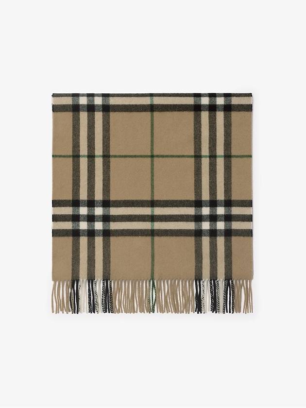 Checked Cashmere Fringe Scarf Khaki - BURBERRY - BALAAN 3