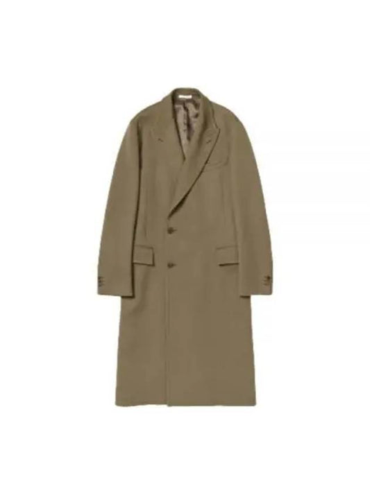 DOUBLE CLOTH HARD TWIST CARSEY CHESTERFIELD COAT KHAKI A23AC01KW double cloth hard twist Cassey Chesterfield coat - AURALEE - BALAAN 1