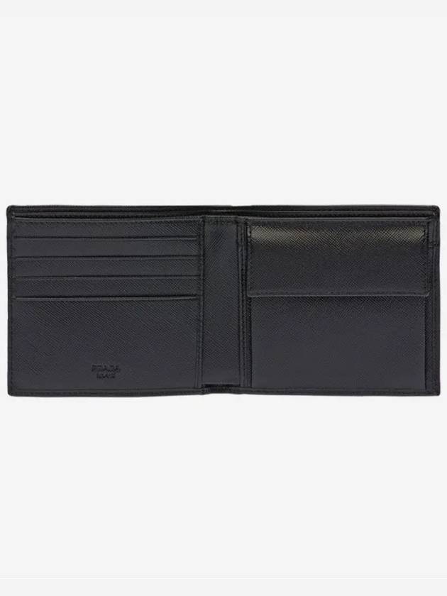 Men's Silver Hardware Logo Saffiano Half Wallet Black - PRADA - BALAAN 3