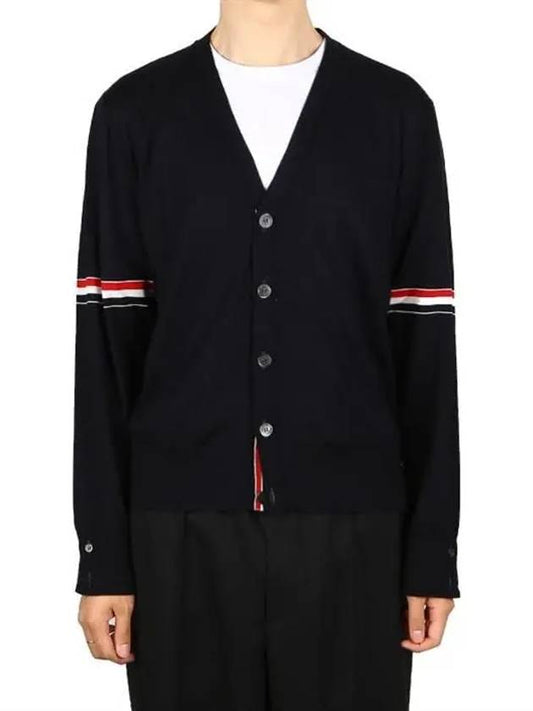 Stripe Armband Merino Wool Cardigan Navy - THOM BROWNE - BALAAN 2