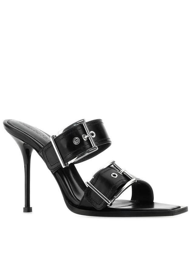 Women Double Buckle Punk Heel Slippers Black - ALEXANDER MCQUEEN - BALAAN 3