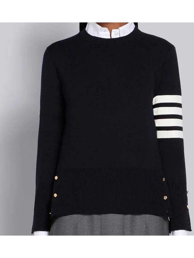 Milano Stitch Crewneck 4-Bar Cotton Crepe Knit Top Navy - THOM BROWNE - BALAAN 2