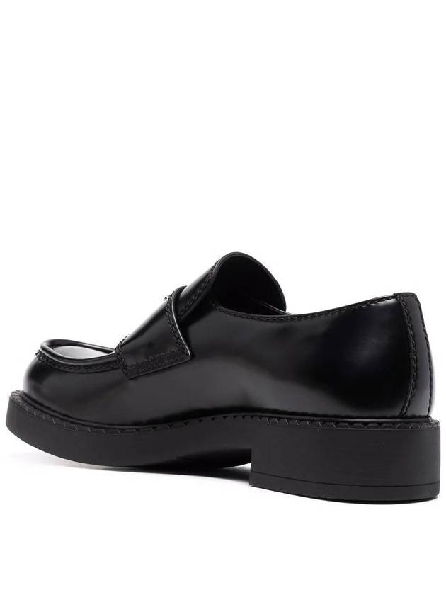 Chocolate Brushed Leather Loafers Black - PRADA - BALAAN 4