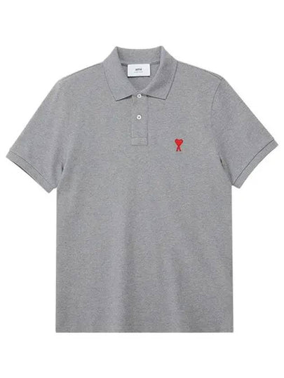 Men's Heart Logo Polo Shirt Heather Grey - AMI - BALAAN 2