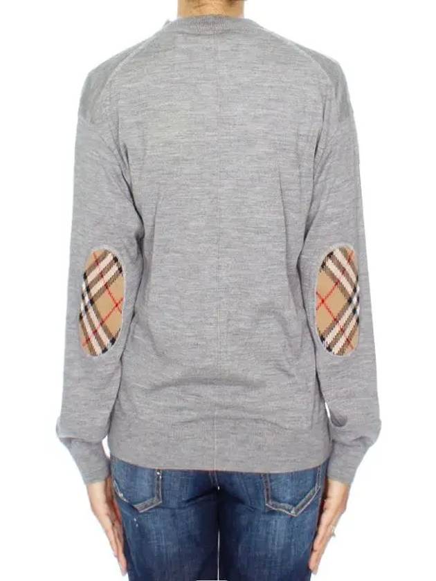 Vintage Check Elbow Patch V-Neck Cardigan Grey - BURBERRY - BALAAN 9