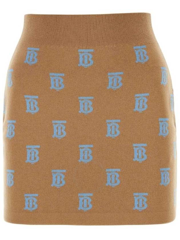 Women's Monogram Jacquard Wool Silk Blend A-Line Skirt Camel - BURBERRY - BALAAN 2