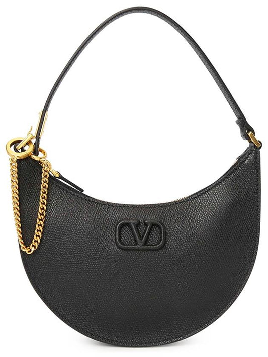 V Logo Hobo Leather Shoulder Bag Black - VALENTINO - BALAAN 2