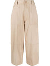 Women's Stretch Cotton Panel Cropped Pants Beige - MONCLER - BALAAN.