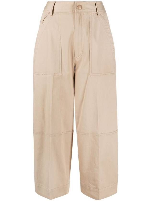 Women's Stretch Cotton Panel Cropped Pants Beige - MONCLER - BALAAN.