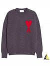 Big Heart Logo Wool Knit Top Grey - AMI - BALAAN 2