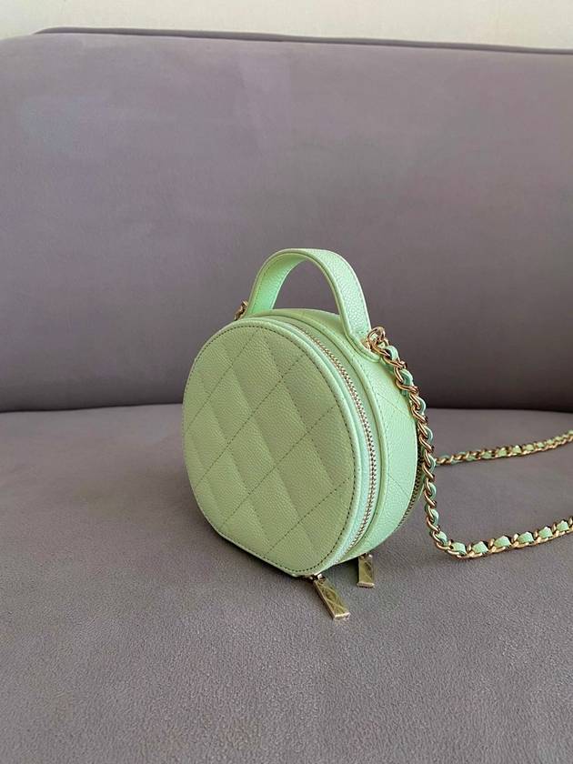 Top handle round bag cosmetic cross bag caviar mint champagne gold AP2502 - CHANEL - BALAAN 6