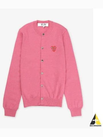 COMME DES GARCONS PLAY Double Red Heart Wappen Logo Cardigan Pink AXN0750514 - COMME DES GARCONS PLAY - BALAAN 1