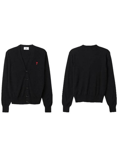 Red Heart Logo Merino Wool Cardigan Black - AMI - BALAAN 2