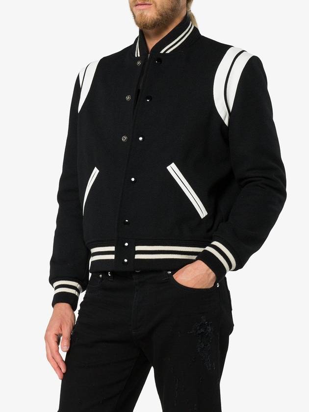 Teddy Bomber Jacket in Wool Black White - SAINT LAURENT - BALAAN 4