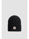 Logo Patch Wool Beanie Black - MONCLER - BALAAN 2